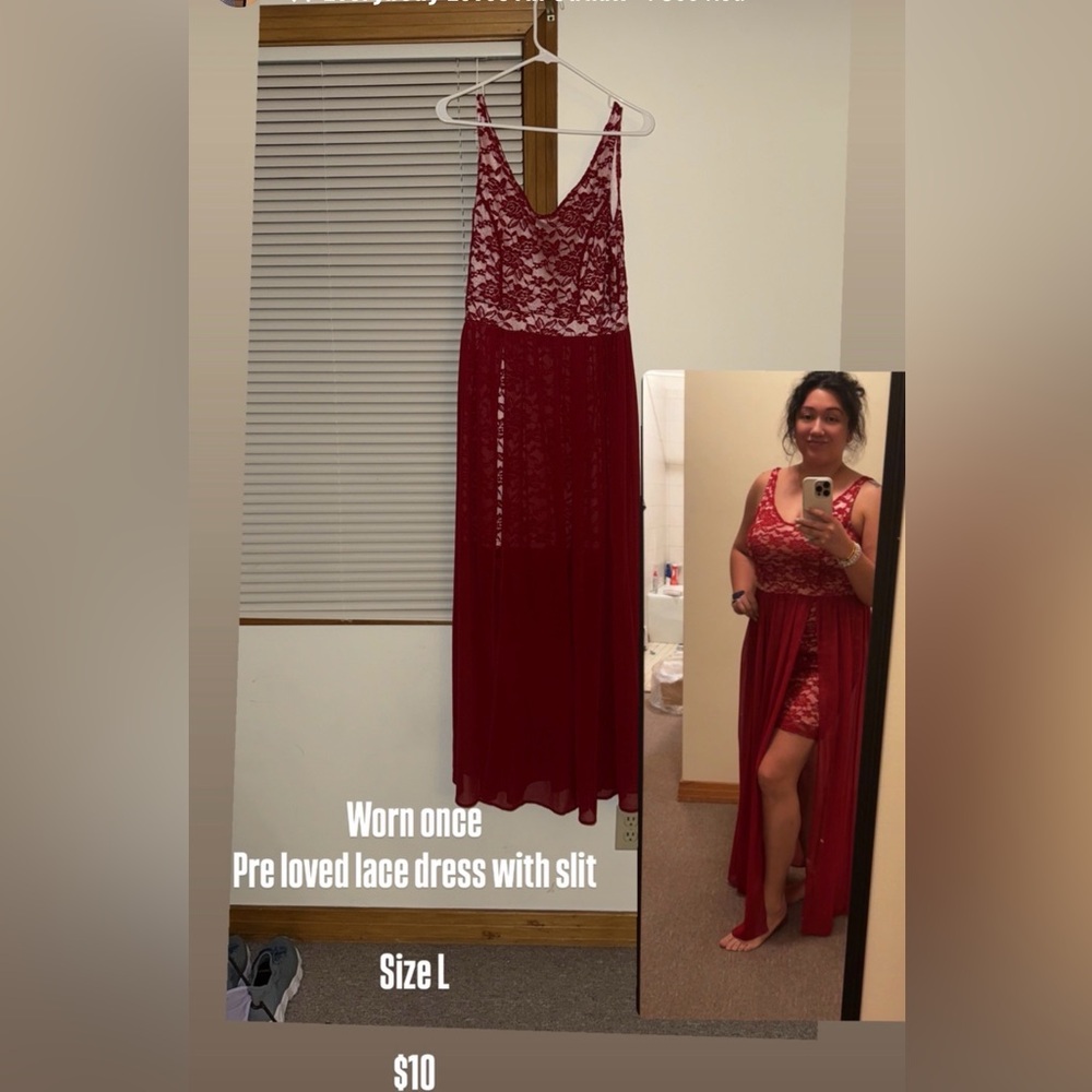 SHEIN Red Lace High-Low Maxi Dress